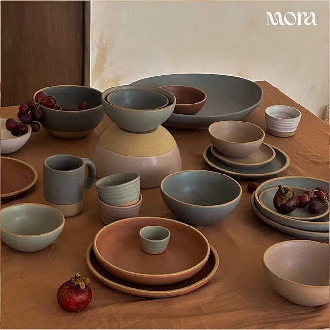 MORA Small Bowls Set of 4 16oz Ceramic Pottery Dessert Bowls - Microwave Oven and Dishwasher Safe - Peppercorn