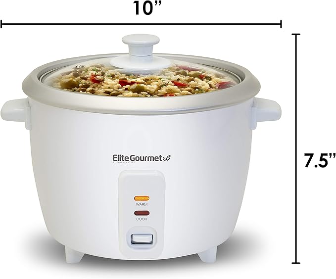 Elite Gourmet Elite Cuisine ERC006 Electric Rice Cooker with Automatic Keep Warm Makes Soups Stews Grains Hot Cereals White 6 Cups Cooked (3 Cups Uncooked)