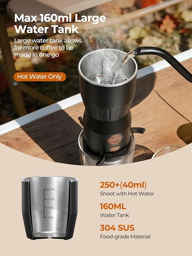 Portable Handheld Electric Espresso Machine Ultra Light Compact Coffee Maker for Hot Water 160ML Large Water Tank 2300mAh Battery Unique Bracket Fast Brewing for NS Capsules Travel/Camping/Office