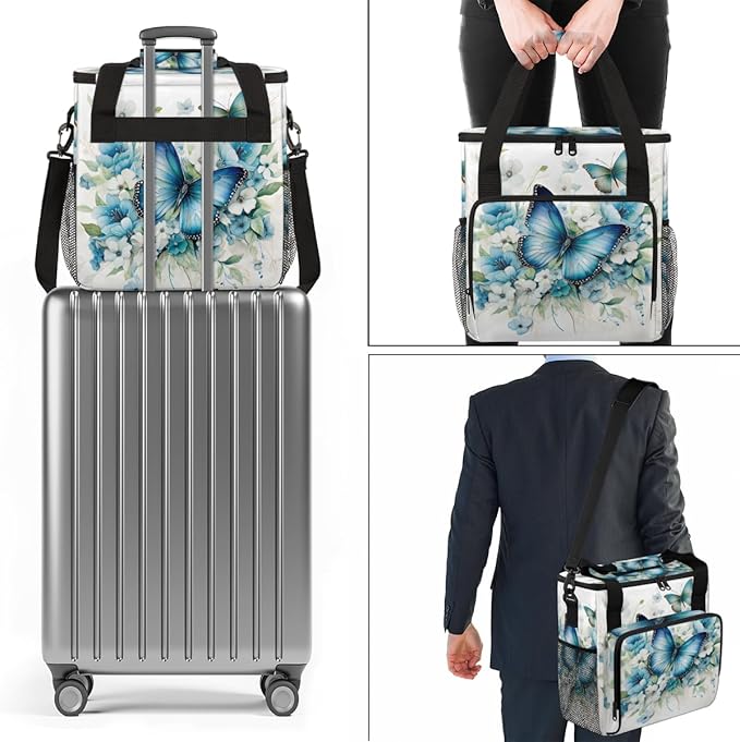 Flowers Butterfly Coffee Maker Carrying Bag Retro Butterfly Travel Storage Bag Compatible with K-Mini or K-Mini Plus Single Serve Coffee Brewer Carrying Case with Multiple Pockets &amp Shoulder Str
