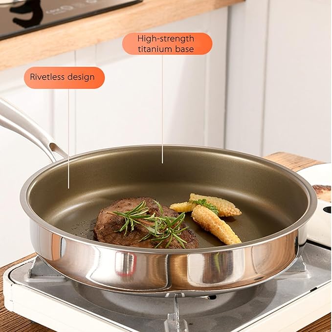 3-Piece Stainless Steel Cookware Set – Titanium Non-Stick Frying Pan with Lid Wooden Handle Milk Pot &amp SUS316 BBQ Tongs – Perfect for Home Kitchen Camping &amp Grilling