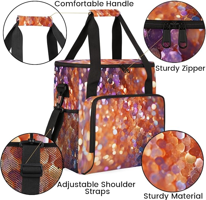 Glitter Sequin Coffee Maker Carrying Bag Portable Travel Storage Tote Bag Compatible with K-Mini or K-Mini Plus Single Serve Coffee Brewer Carrying Case with Multiple Pockets &amp Shoulder Strap
