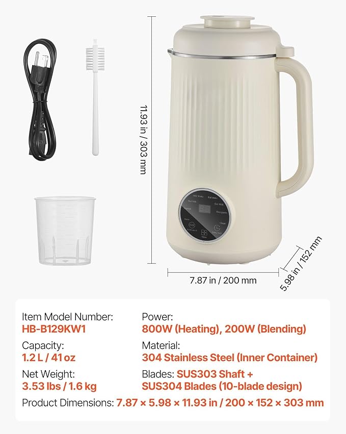 8-in-1 Nut Milk Maker 41 oz 304 Stainless Steel Soy Milk Machine with 10-Blade System Self-Cleaning Oat &amp Nut Beverage Maker with Delay Timer Quiet Operation Hot Water &amp Keep-Warm Function