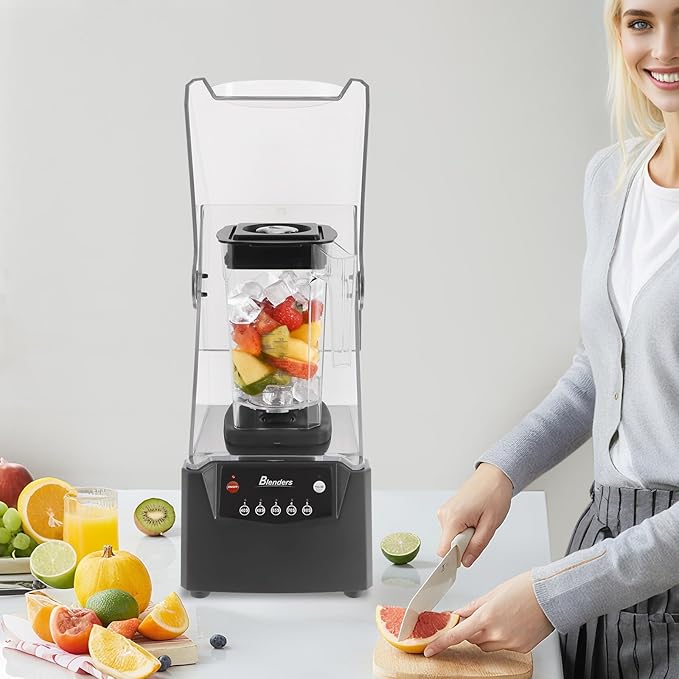 Soundproof Blender Professional Commercial Blender With Shield 2200W Fruit Juice Smoothie Maker Quiet Sound Enclosure for Puree Ice Crush Shakes and Smoothies (1.8L/0.48Gal-Red)