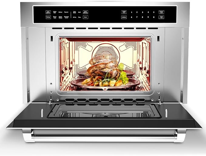 30Inch Microwave Convection Oven 1.6 Cu. Ft. Built-In Microwave Oven with Air Fryer Child Safety Lock Drop Down Door Touch Control for Versatile Cooking Solutions