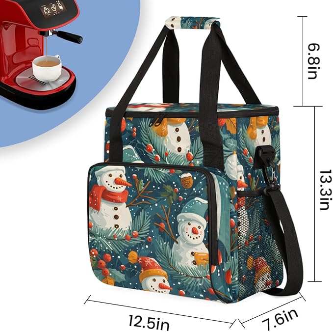 Christmas Snowman Coffee Maker Carrying Bag Cute Snowman Travel Storage Bag Compatible with K-Mini or K-Mini Plus Single Serve Coffee Brewer Carrying Case with Multiple Pockets &amp Shoulder Strap
