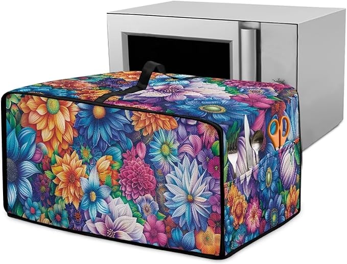 Convection Toaster Oven Cover with Storage Pockets Fits Machines Up to 18.5x14.5x9 Convection Toaster Oven Covers for Family Kitchen Essential Hippie Flower
