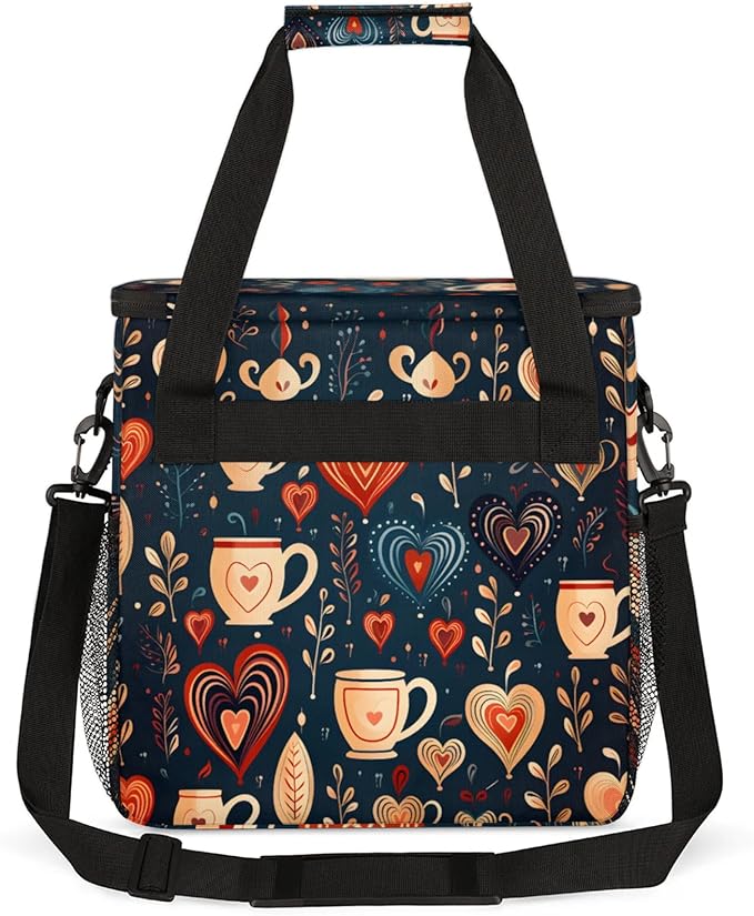 Coffee Heart Leaf Coffee Maker Travel Bag for Keurig K-Mini/K-Mini Plus Insulated Waterproof Tote with Pockets for K-Cup Portable Single-Serve Brewer Case