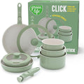 GreenLife 10 Piece Nonstick Pots &amp Pans Set Detachable Handle &amp Stackable Cookware Set Non Toxic PFAS-Free Skillets Induction Kitchen Pans Space Saving Serving Bowls Oven Safe Sage Gree