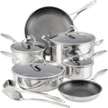 Circulon Clad Stainless Steel Cookware Pots and Pans and Utensil Set with Hybrid SteelShield and Nonstick Technology 12 Piece - Silver