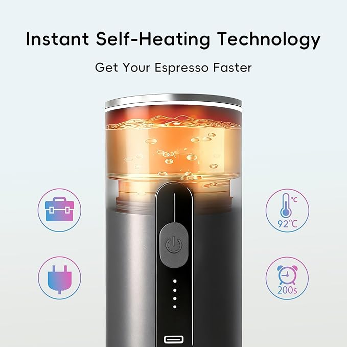 Portable Electric Espresso Machine Travel Coffee Maker for Camping Car Coffee Maker Self-Heating With Ground Coffee