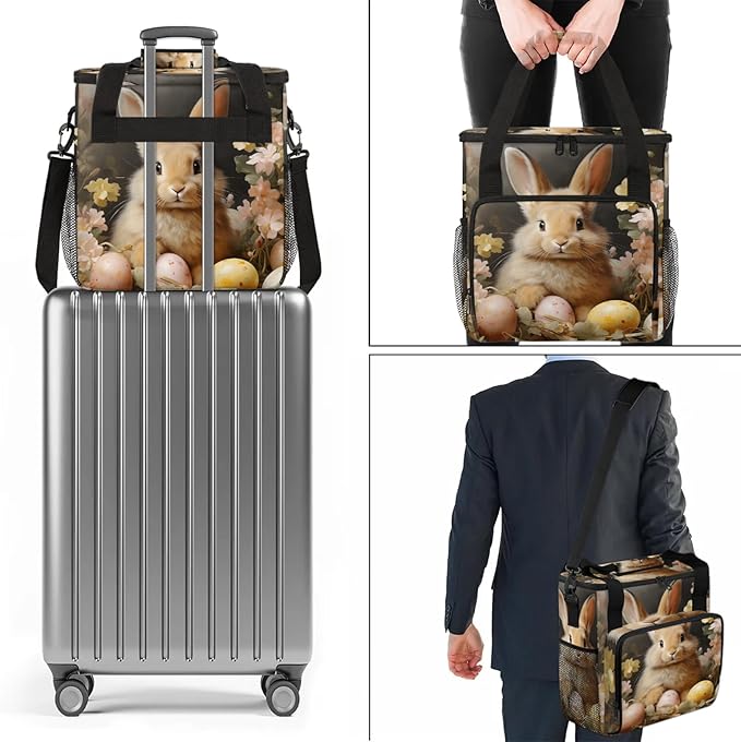 Cute Bunny Easter Eggs Coffee Maker Carring Bag Large Insulated Storage Organizer Case Tote Bags with Shoulder Strap for Travel Work Picnic