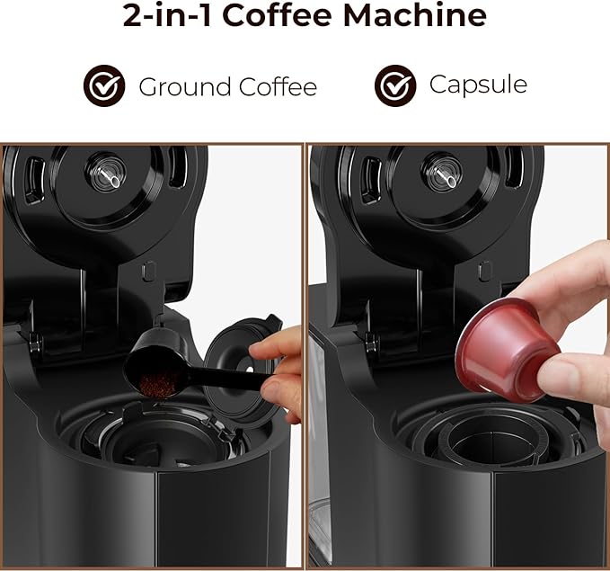 Single Serve Coffee Maker 2 in 1 Coffee Machine with Ground Coffee &amp Pods Coffee 6 to 14 Oz Brew SizesMini One Cup Coffee Maker 40oz Water TankAuto Cleaning &amp Shut Off Black