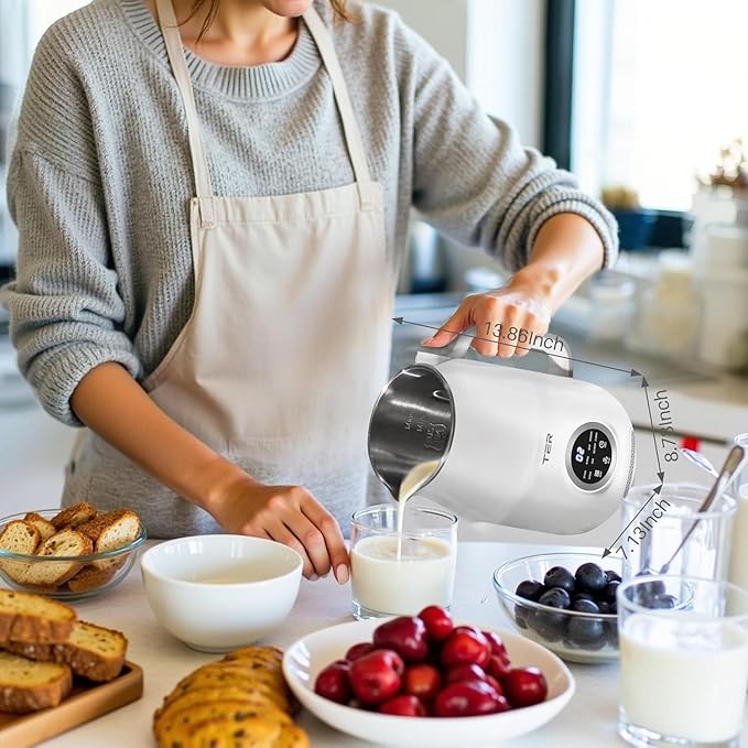 40oz Nut Milk Maker Machine 10 in 1 Automatic Soy Milk Maker for Homemade Almond Oat Soup Plant-Based Soybean Machine with Delay Start/Keep Warm/Boil Water/Self Cleaning/Quiet Blender White