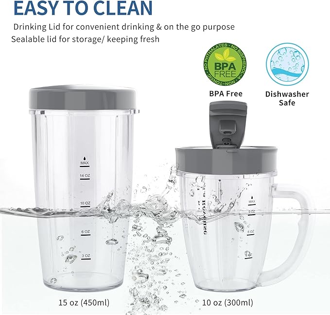 La Reveuse Personal Size Blender 250 Watts Power for Shakes Smoothies Seasonings Sauces with 1 Piece 15 oz Cup1 Piece 10 oz MugBPA-free (Pearl Blue)