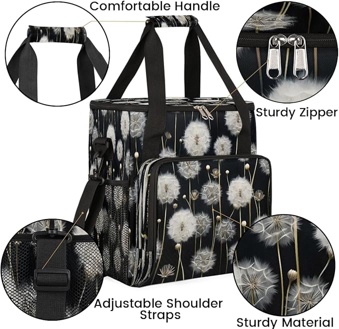 Dandelion Floral Flower Coffee Maker Carrying Bag Compatible with K-Mini or K-Mini Plus Portable Single Cup Coffee Maker Case with Pockets for K Cup Pods