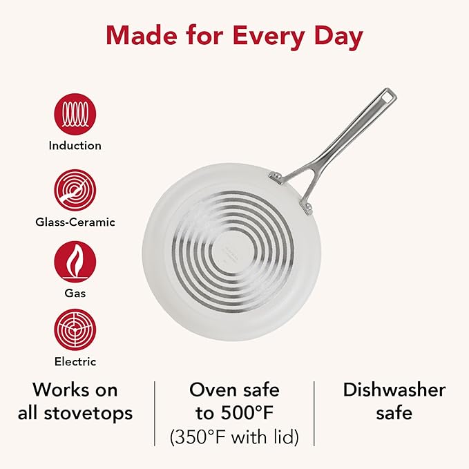 KitchenAid Hard Anodized Ceramic Induction Pots and Pans Dishwasher Safe Includes Saucepans Stockpot Sauté Pan Frying Pans/Skillets and Lids 10 Piece Cookware Set - Porcelain White