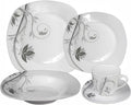 Stylish and Elegant 20 Pieces Porcelain Square Dinnerware Set Service for 4 People for Hosting Parties and Events - Matte Silver and Black Floral Design