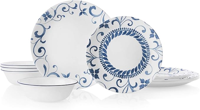 Corelle 12-Piece Dinnerware Set Service for 4 Chip Resistant Glass Artemis Vitrelle