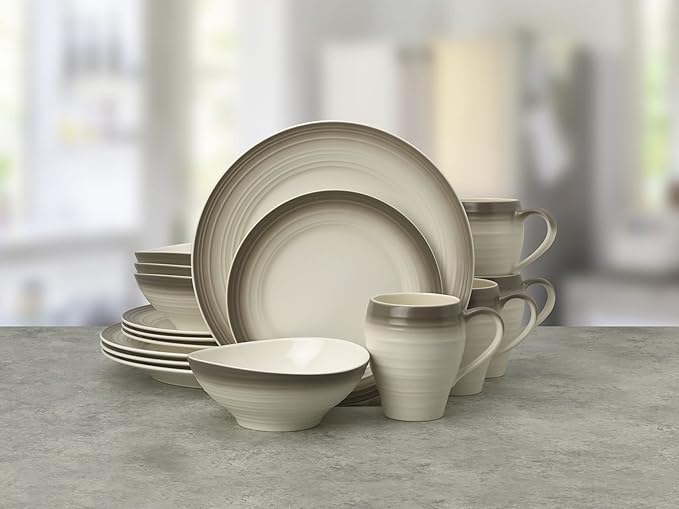 Mikasa Swirl 16-Piece Dinnerware Set Service For 4 Ombre Mocha
