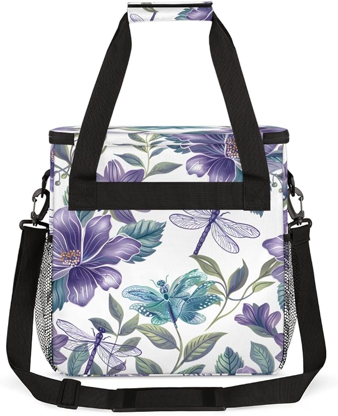 Flowers Dragonfly Coffee Maker Carrying Bag Portable Travel Storage Tote Bag Compatible with K-Mini or K-Mini Plus Single Serve Coffee Brewer Carrying Case with Multiple Pockets &amp Shoulder Strap