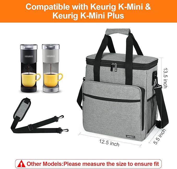 Travel Coffee Maker Carrying Bag Compatible with Keurig K-Mini or K-Mini Plus Single Serve Coffee Maker Portable Storage Bag with Shoulder StrapGrey(Bag Only)