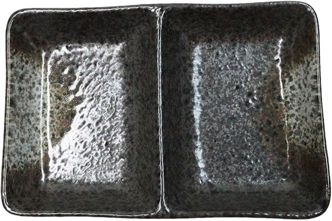 Ebros Gift Artistic Charcoal Grey Tone Hakumu Collection Dinnerware Serveware Kitchenware Set Asian Japanese Restaurant Supply (Pack Of 6 Dual Compartment Rectangle Sauce Dishes)
