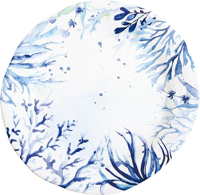 UPware 12 Piece Indigo Sea Life Melamine Dinnerware Sets Outdoor Dishes Set Plates and Bowls Sets Service for 4 Blue