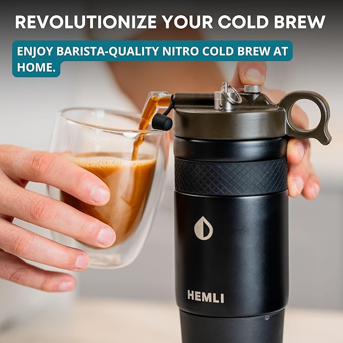 Nitro Cold Brew Coffee Maker 12 oz Ceramic-Lined Tritan Cup Pressure Gauge Stores 3 Nitrogen Gas Bulbs Custom Designed for Cold Brew and Nitro Drinks