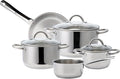 EW-TS-8010 Induction Cookware Set Made of High-Quality Stainless Steel 8-Piece Cookware Pots with Glass Lid 3 x Saucepans Saucepan Frying Pan for All Types of Cookers Silver Edition