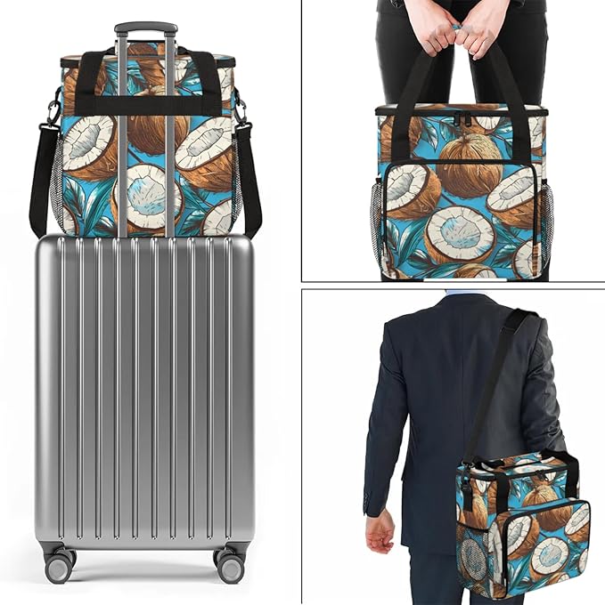 Coconuts Theme Coffee Maker Travel Bag for Keurig K-Mini/K-Mini Plus Insulated Waterproof Tote with Pockets for K-Cup Portable Single-Serve Brewer Case