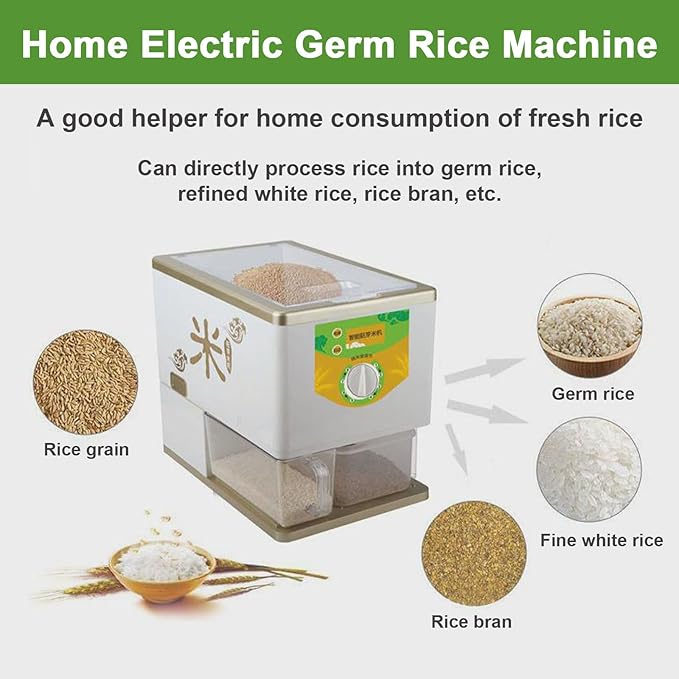 Household Rice Milling Peeling Machine Electric Paddy Rice Bran Separator 350 W Paddy Huller Sheller Hulling 8-Speed Fine Degree Adjustable Movable Rice Bran Box Alloy Steel Knife