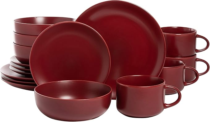 10 Strawberry Street Wazee Matte Coupe Dinnerware Set 16 pc Red