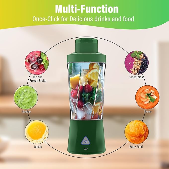 Portable Blender 360W Personal Blender for Shakes and Smoothies for Kitchen 24 Oz BPA Free Traveling Juicer Cup and Lid with 6 Blades Self Cleaning Portable Juicer for Kitchen/Travel/Gym Blue