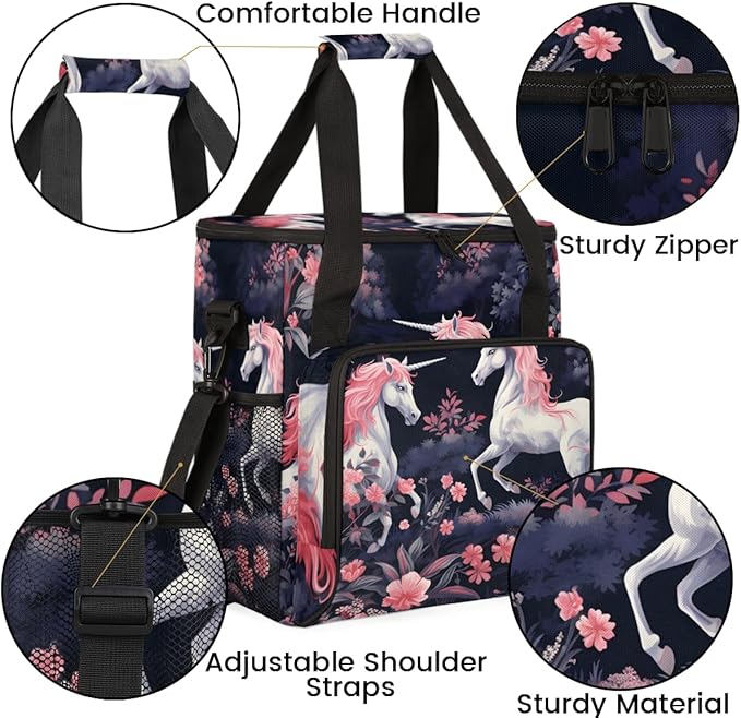 Beautiful Unicorn Coffee Maker Carrying Bag Flower Unicorn Travel Storage Bag Compatible with K-Mini or K-Mini Plus Single Serve Coffee Brewer Carrying Case with Multiple Pockets &amp Shoulder Stra