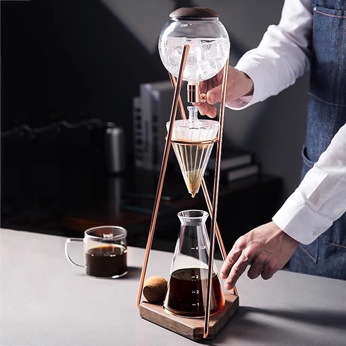 Cold Brew Drip Tower Ice Coffee Maker with Slow Drip Technology Stainless Steel Frame and 500ml Borosilicate Glass Pot for Coffee Lover Makes 3-5 Cups