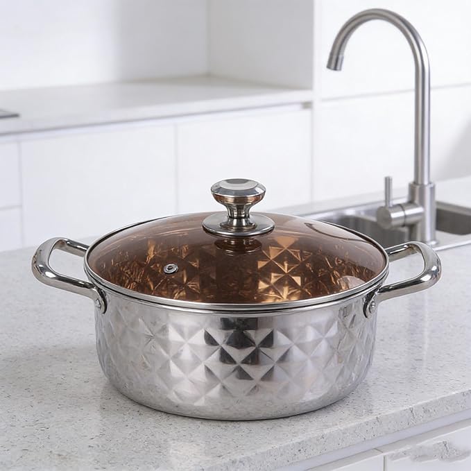 CHICIRIS Cooking Pots Stainless Steel Cookware Set 4 Piece Nonstick Pots and Pans Set with Double Non Slip Handles for Induction Electric and Gas Cooktops Dishwasher Safe