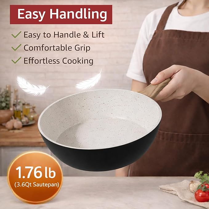 24Pcs Pots and Pans Set Non StickCeramic Cookware Set with Titanium-Reinforced Nonstick CoatingLong-LastingPFAS-FreeInduction CompatibleFull Kitchen Set with 3 Stock Pots for Family CookingBlack