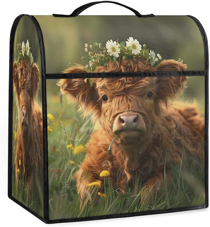 cfpolar Kitchen Aid Mixer Cover Compatible with 6-8 Quarts Animal Highland Cattle Flower Stand Mixer Cover Kitchen Aid Mixers Accessories Appliance Organizer Bag Dust Covers with Zipper Pocket