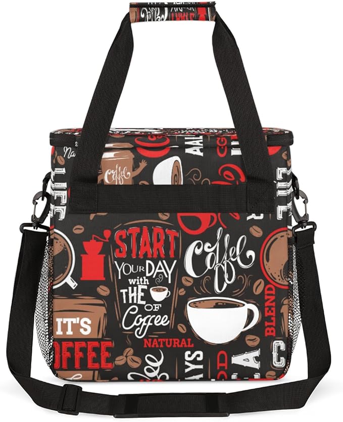 Red Start Day With Coffee Coffees Maker Carrying Bag Coffee Machine Travel Storage Tote Bag Compatible with K-Mini or K-Mini Plus Portable Single Serve Coffees Brewer Case with Pockets for K-Cup Pods