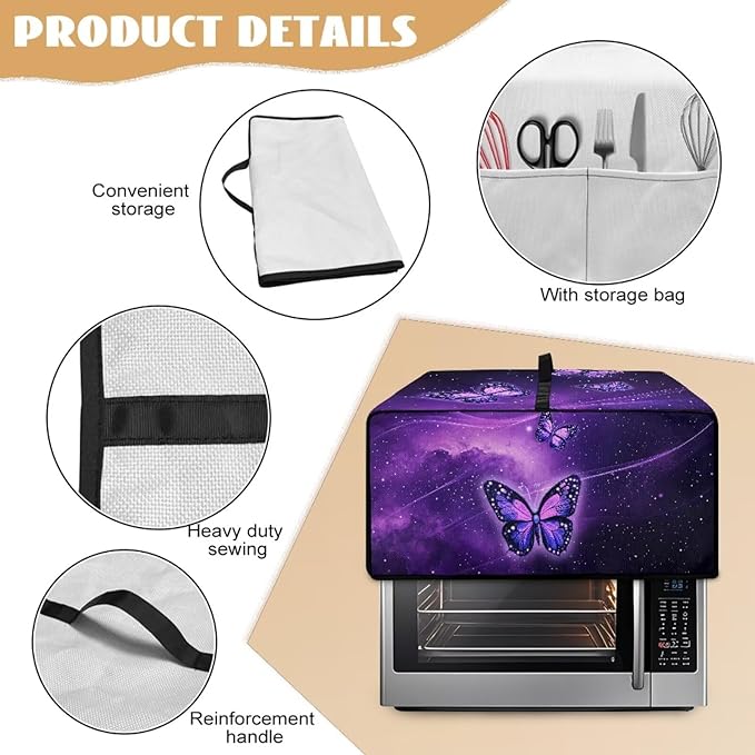 Butterfly Starlight Toaster Oven Cover with Storage Pockets Multipurpose Microwave Air Fryer Kichen Appliances Protective Covers Essential for Everyday Home Kitchens