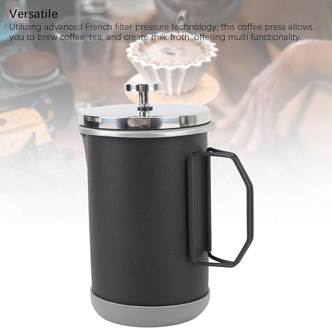 1000ML French Press Coffee Maker 304 Stainless Steel Insulated Coffee Press Portable Hand Brewed Teapot for Outdoor Camping Travel Adventures (Black)