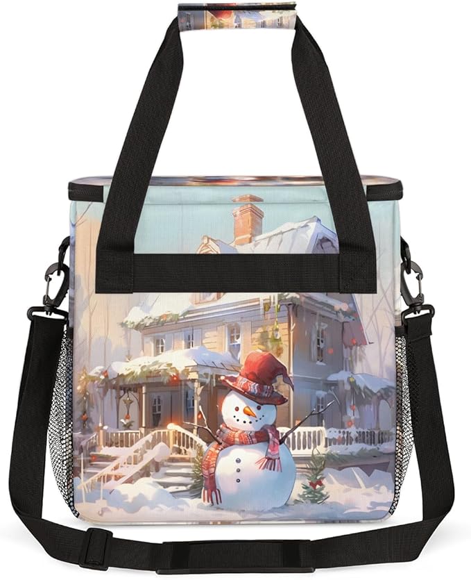Xmas Snowman Coffee Maker Carrying Bag Retro Snowman Travel Storage Bag Compatible with K-Mini or K-Mini Plus Single Serve Coffee Brewer Carrying Case with Multiple Pockets &amp Shoulder Strap