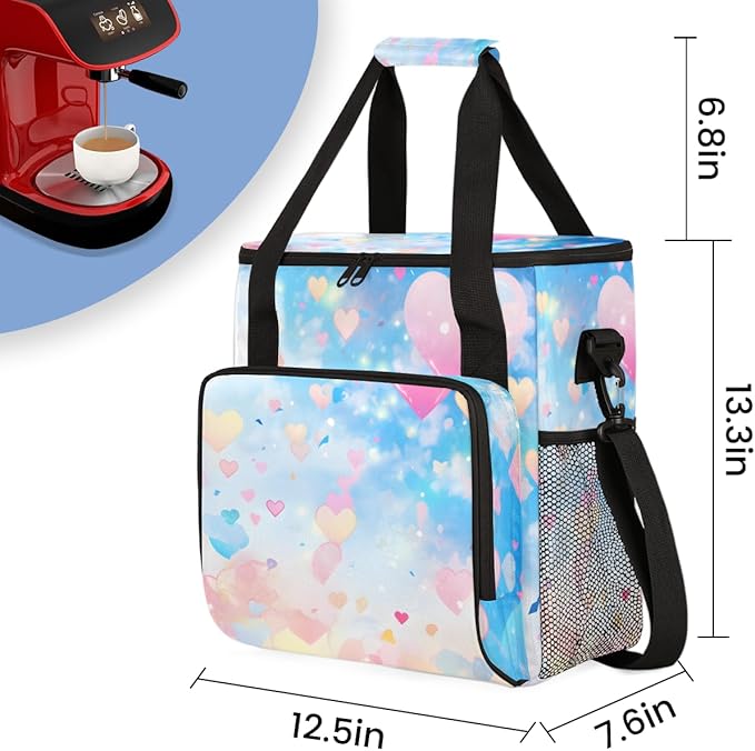 Glitter Coffee Maker Carrying Bag Pink Heart Portable Travel Storage Tote Bag Compatible with K-Mini or K-Mini Plus Single Serve Coffee Brewer Carrying Case with Multiple Pockets &amp Shoulder Stra