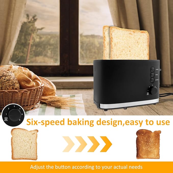 Slice Toaster Metal Toaster 2 Slice Toasters with Six-speed Baking Slice Toaster with Removable Crumb Tray for Home12