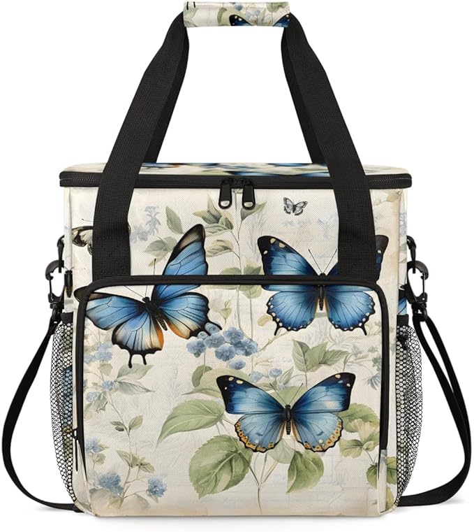 Colorful Butterfly Coffee Maker Carrying Bag Retro Butterfly Travel Storage Bag Compatible with K-Mini or K-Mini Plus Single Serve Coffee Brewer Carrying Case with Multiple Pockets &amp Shoulder St