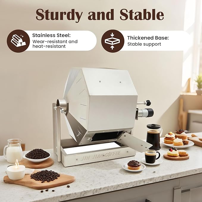 Coffee Bean Roaster 14.5L Gas Burner Drum Type Coffee Bean Baking Machine Stainless Steel Automatic Rotary Roasting Machine Peanut Roaster for Commercial and Home Use