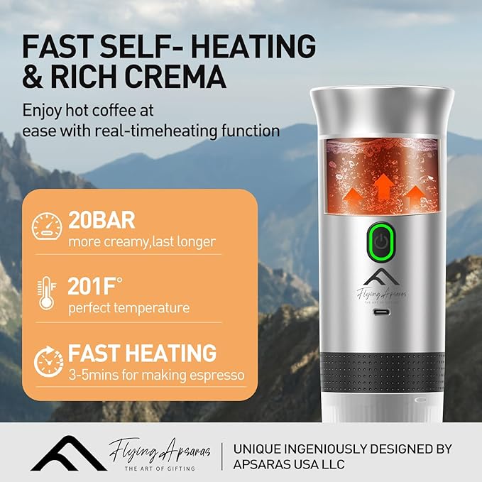 APSARAS USA Portable Coffee Maker Portable Espresso Maker 20 bar Mini Espresso Machine 3in1 Electric Espresso Maker Travel Coffee Maker with Ground Coffee &amp Capsule(Ns&ampDG) for RV Camping