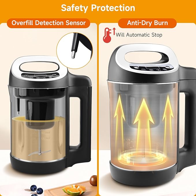 Homtone 1.6L Soup Maker Stainless Steel Soup Making Machine with Smooth &amp Chunky Settings Anti-Dry Burn Overfill Sensors Self-Cleaning Mode for Quick Soups Baby Food