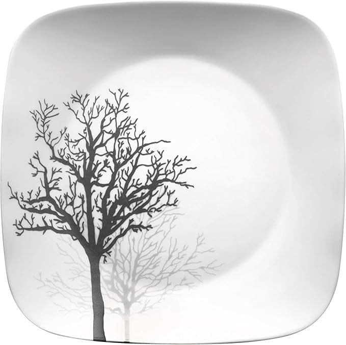 Corelle Vitrelle 18-Piece Service for 6 Dinnerware Set Triple Layer Glass and Chip Resistant Lightweight Square Plates and Bowls Set Timber Shadows